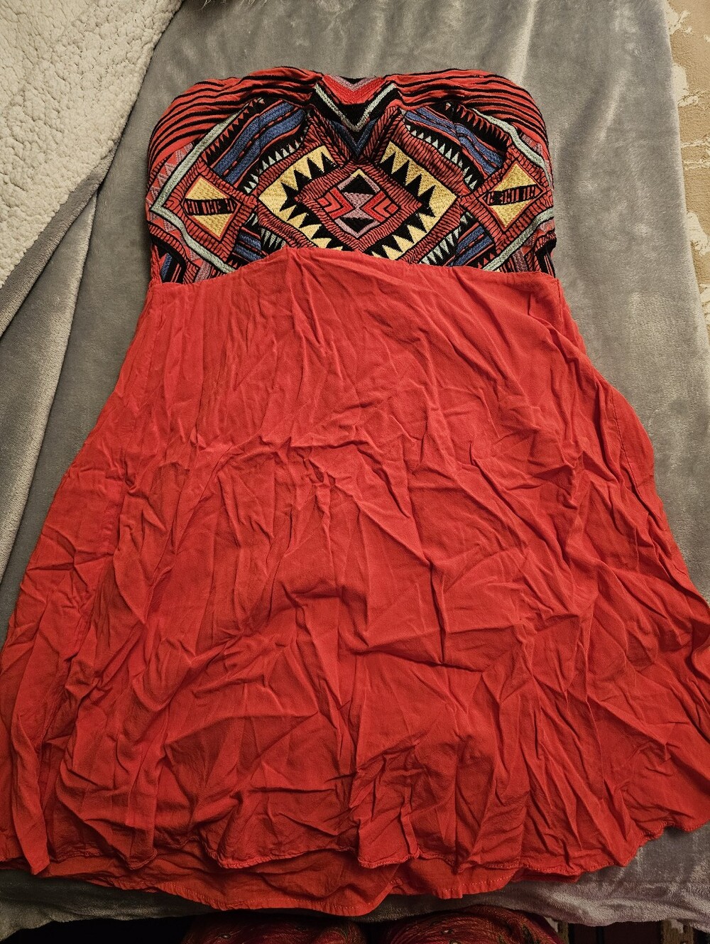 Like New: THML Tribal Print Embroidered Strapless Dress, Size M